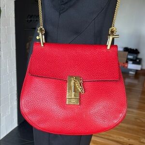 CHLOE Drew Red Crossbody Chain Lambskin Leather Bag